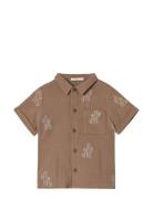 Hello Ss Shirt Tops Shirts Short-sleeved Shirts Brown Fliink