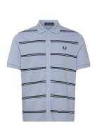 Striped Button Polo Tops Knitwear Short Sleeve Knitted Polos Blue Fred...