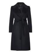 Belted Wool-Blend Wrap Coat Ullfrakk Frakk Black Lauren Ralph Lauren