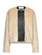 Engla Faux Fur And Leather Jacket Skinnjakke Skinnjakke Cream Malina