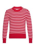 Breton Striped Shiny Cotton C-Neck Tops Knitwear Round Necks Red GANT