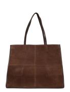 Leather Shopper Bag With Stitching Shopper Veske Brown Mango