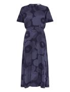 Heleä Akvarelli Unikko Knelang Kjole Navy Marimekko