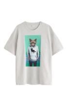 T Shirt Photoprint Animal Tops T-shirts Short-sleeved Grey Lindex
