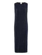 Plisse Sl Midi Dress Knelang Kjole Navy Calvin Klein