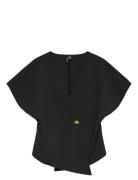 Vmsonja Ss V-Neck Top Wvn Exp Tops Blouses Short-sleeved Black Vero Mo...