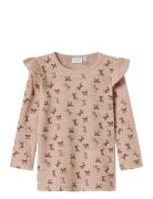 Nmfwang Wool Rib Ls Top Aop W/Flounce Tops T-shirts Long-sleeved T-shi...