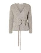 Slfgabella Ls Knit Bow Cardigan Tops Knitwear Cardigans Grey Selected