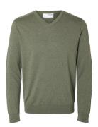 Slhberg Ls Knit V-Neck Noos Tops Knitwear V-necks Green Selected