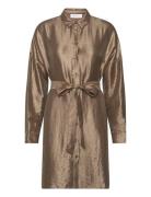 Slfsilva-Tonia Ls Shirt Dress B Kort Kjole Gold Selected