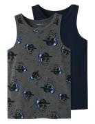 Nkmtank Top 2P Dark Grey Mel Skull Noos Tops T-shirts Sleeveless Navy ...