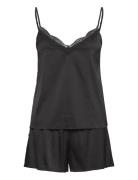 Rhjasmine Silk Blend Woven Nightset Pyjamas Black Rosemunde
