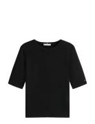 Slim 5X2 Rib C-Nk 1/2 Slv Tops T-shirts & Tops Short-sleeved Black Tom...