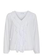 Viane L/S V-Neck Frill Top - Noos Tops Blouses Long-sleeved White Vila