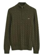 Cotton Cable Half Zip Tops Knitwear Half Zip Jumpers Khaki Green GANT