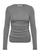 Srroman Draped O-Neck Top Tops T-shirts & Tops Long-sleeved Grey Soft ...