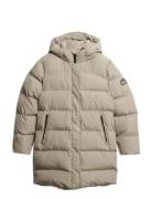 Hooded Sports Puffer Mid Jkt Fôret Kåpe Beige Superdry