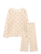 Tnstholiday Heart Rib Night Set Pyjamas Sett Cream The New