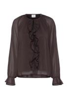 Kamila Chiffon Blouse Tops Blouses Long-sleeved Brown Kaffe