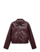 Faux-Leather Jacket With Pockets Skinnjakke Skinnjakke Burgundy Mango