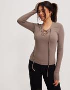 Nelly - Beige - Lace Up Rib Top