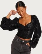 Nelly - Svart - Sparkle Heart Shaped Top