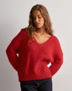 OBJECT - Rød - Objmilu Ls Lo V-Neck Knit E Au 24