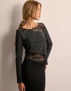 Only - Svart - Onlslay L/S Lace Mix Top Box Jrs