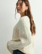 Pieces - Hvit - Pcjisa Ls O-Neck Long Cabel Knit Bc